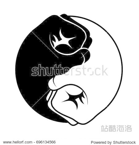 Yin Yang two fists  black white  Martial arts icon  logo  symbol 