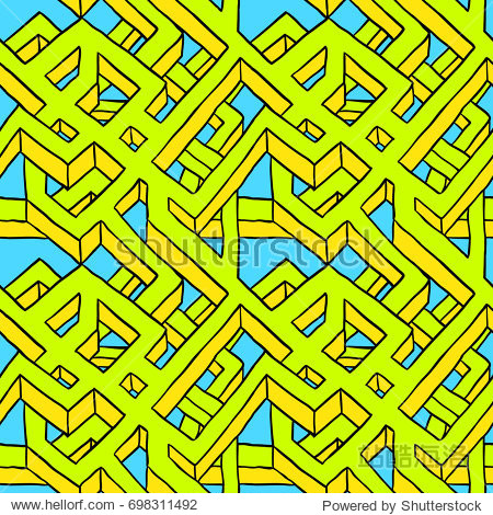 green yellow blue line complex design seamless pattern back
