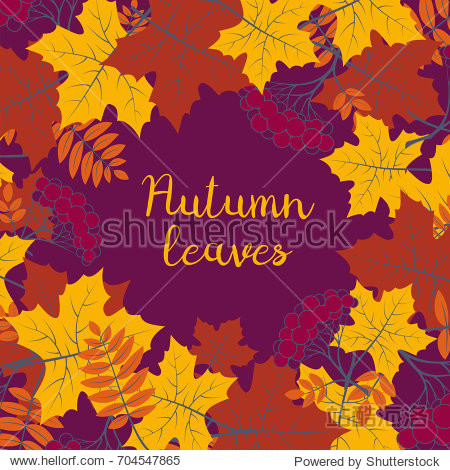 Autumn floral background with colorful silhouettes of tree leaves on purple background design elements for the fall season banner poster flyer or greeting card vector illustration