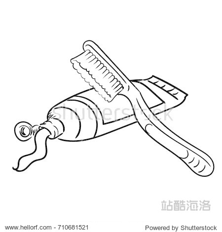 hand drawing of toothbrush and tooth paste isolated on white
