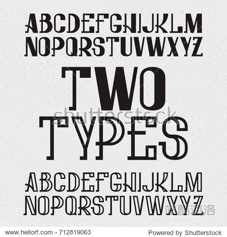 two types of font - full and hollow. black capital letters.