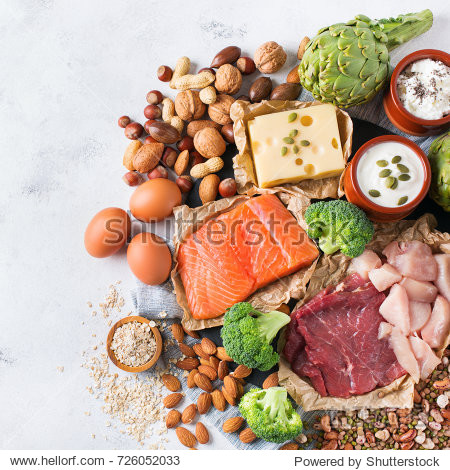 assortment of healthy protein source and body building food.