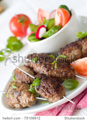 minced meat kebab with fresh vegetable - 站酷海洛正版图片, 视频