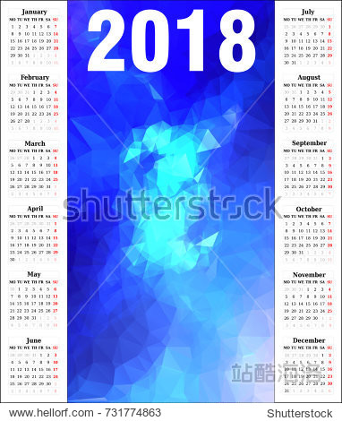 Calendar 2018 with a polygonal background