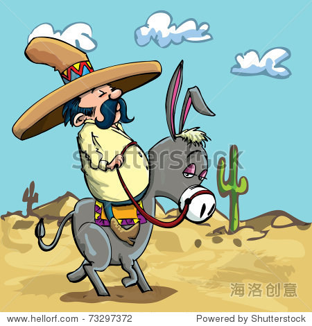 向北cn卡通频道(cartoon wearing riding帽子在donkey in the desert)