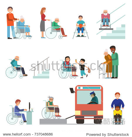 disabled handicapped diverse people wheelchair invalid person