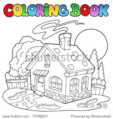 coloring book with small house - vector illustration.