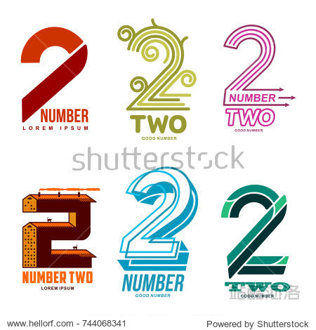 Set of number two logo templates. Full colors g