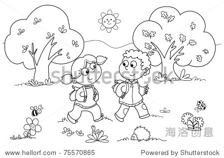 young girl and young boy walking in a wood.