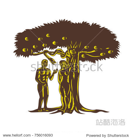 retro woodcut style illustration depicting the fall of man