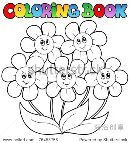 coloring book with five flowers - vector illustration.