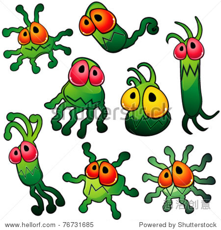 eight green germs with tentacles
