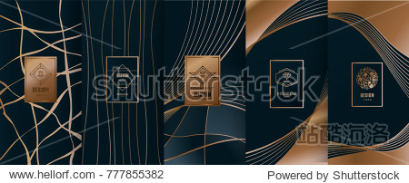 Collection of design elements labels icon frames  for packaging design of luxury products.Made with golden foil.Isolated on black background. vector illustration
