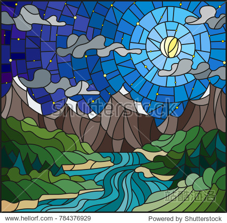 illustration in stained glass style with the meandering river on