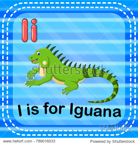 vector illustration of flashcard letter i is for iguana