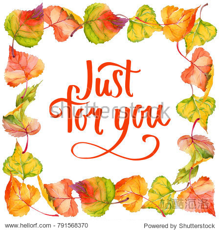 Autumn leaf of poplar frame in a hand-drawn watercolor style. Aquarelle leaf of poplar for background texture wrapper pattern frame or border.