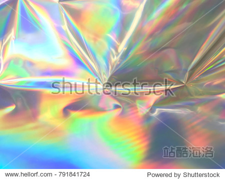 Holographic background marbleized twisted and wrinkled abstract effect foil texture with multiple colors.