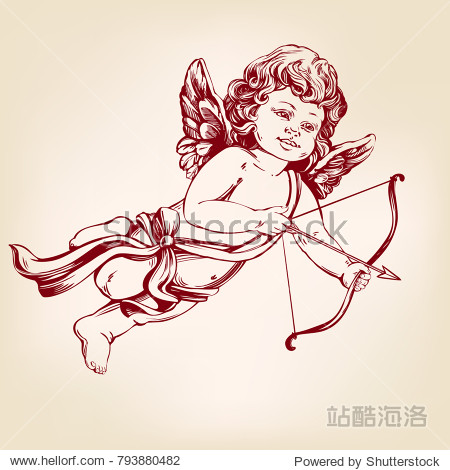 angel or cupid, little baby archery arrow, greeting card a