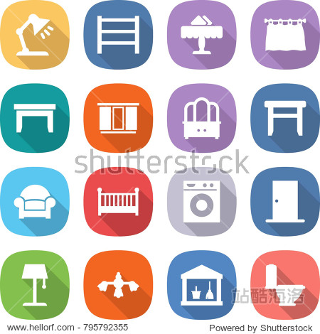 flat vector icon set - table lamp vector, rack, restaurant