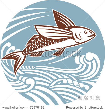 illustration of a flying fish with waves done in