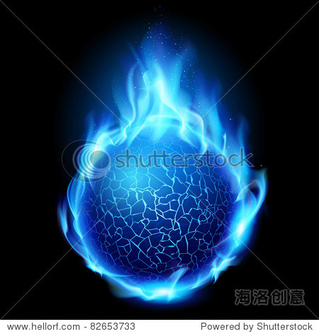 blue fire ball. illustration on black background for design