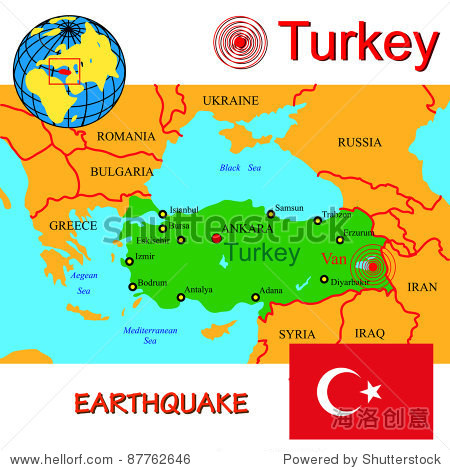 turkey map with epicenter earthquake.