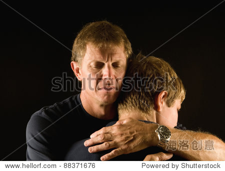 emotional embrace, father and son - comforting, reconciliation, 