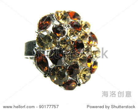 jewelry ring with yellow crystals isolated on white background