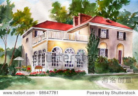 originalartwatercolorpaintingoffarmhousewithredroof