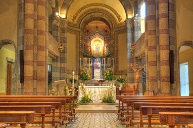 madonna moretta catholic church interior view in alba, northern italy.