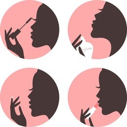 a set of four beauty icons in pink and black.