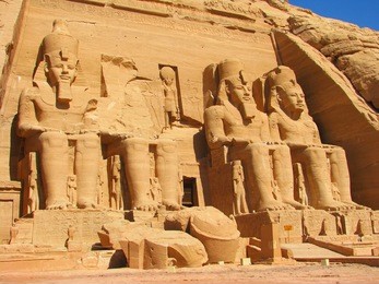 front view of temple of king ramses ii in abu simbel, egypt