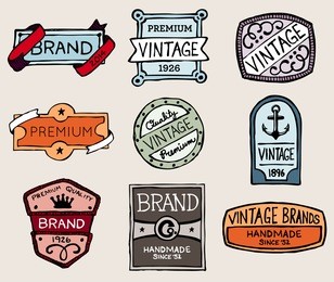 set of hand-drawn sketchy vintage badges and labels
