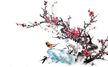 plum blossom on white background-traditional chinese painting.