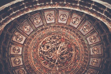 ceiling at the wanchun pavilion, the forbidden city, beijing, china color vintage style