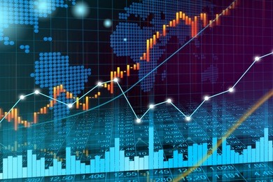 stock market or forex trading graph with candlestick chart suitable for financial investment concept. economic trends background for business idea and all art work design. abstract finance background