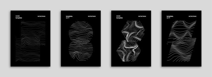 abstract background cover / flyer / poster / album template bundle - black and white geometrical shapes minimal lines