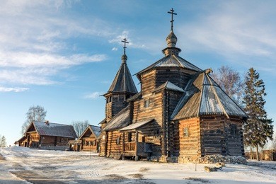 traditional russian wooden church of the resurrection from village of patakino. the monument of russian wooden architecture of the late xviii century. golden ring of russia. suzdal. russia.