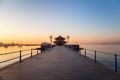 zhanqiao pier at sunrise, qingdao, shandong, china