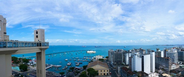 panoramic view of the lacerda elevator and all saints bay in salvador bahia