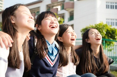 group of teenage students having fun