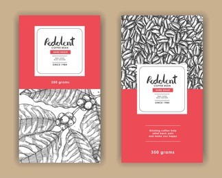 sketch drawing art for coffee packaging label with red color.use by pen ink.vector and illustration.