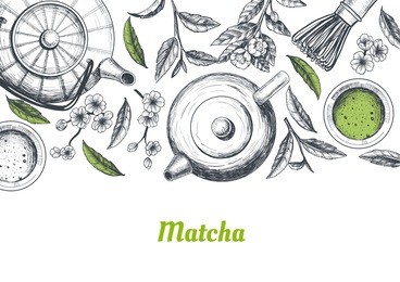 vector frame with tea. japanese tea ceremony. matcha tea. vintage style
