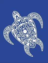 sea turtle in the maori style. blue background 