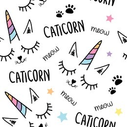 cat unicorn seamless pattern texture / textile graphic t shirt print / vector illustration design