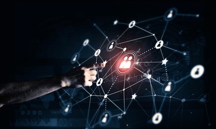 background conceptual image with social connection lines on dark backdrop