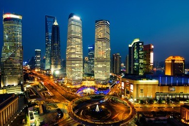 shanghai lujiazui financial center in the evening