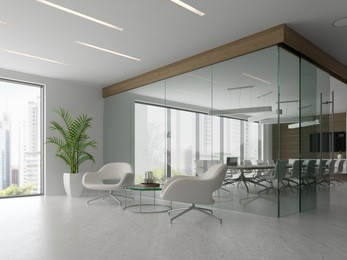 interior of reception and meeting room 3d illustration