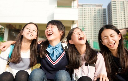 group of teenage students girls having fun