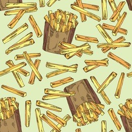 seamless pattern with french fries and potatoes. fast food. vector hand drawn illustration